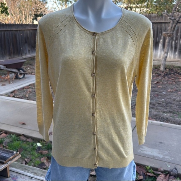 Fat Face Yellow Women's Sweater Button Down Cardigan 3/4 Sleeves Size 10 - Picture 2 of 4